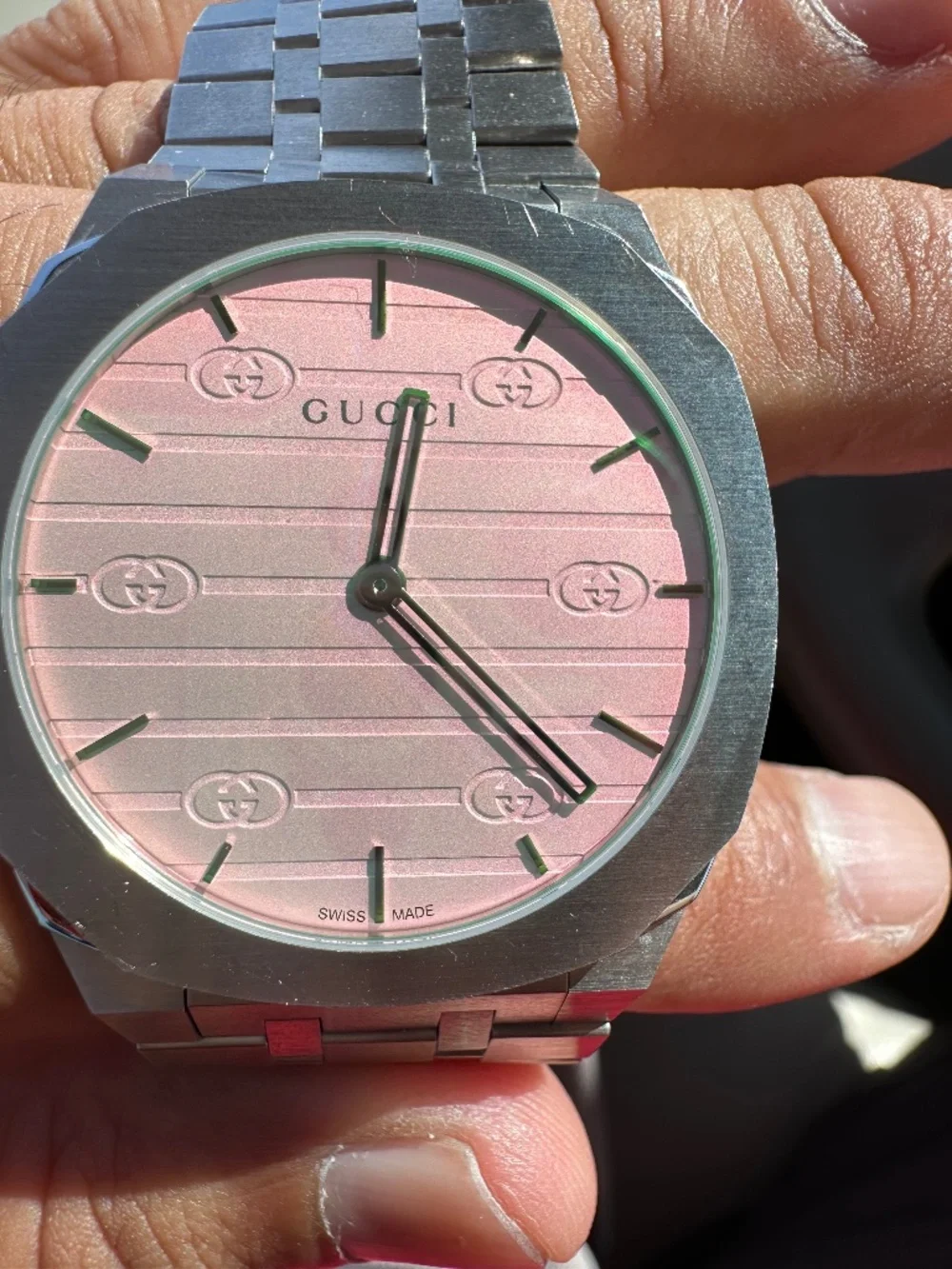 AUTHENTIC GUCCI 25H YA163410 PINK DIAL 38MM SWISS QUARTZ UNISEX WATCH